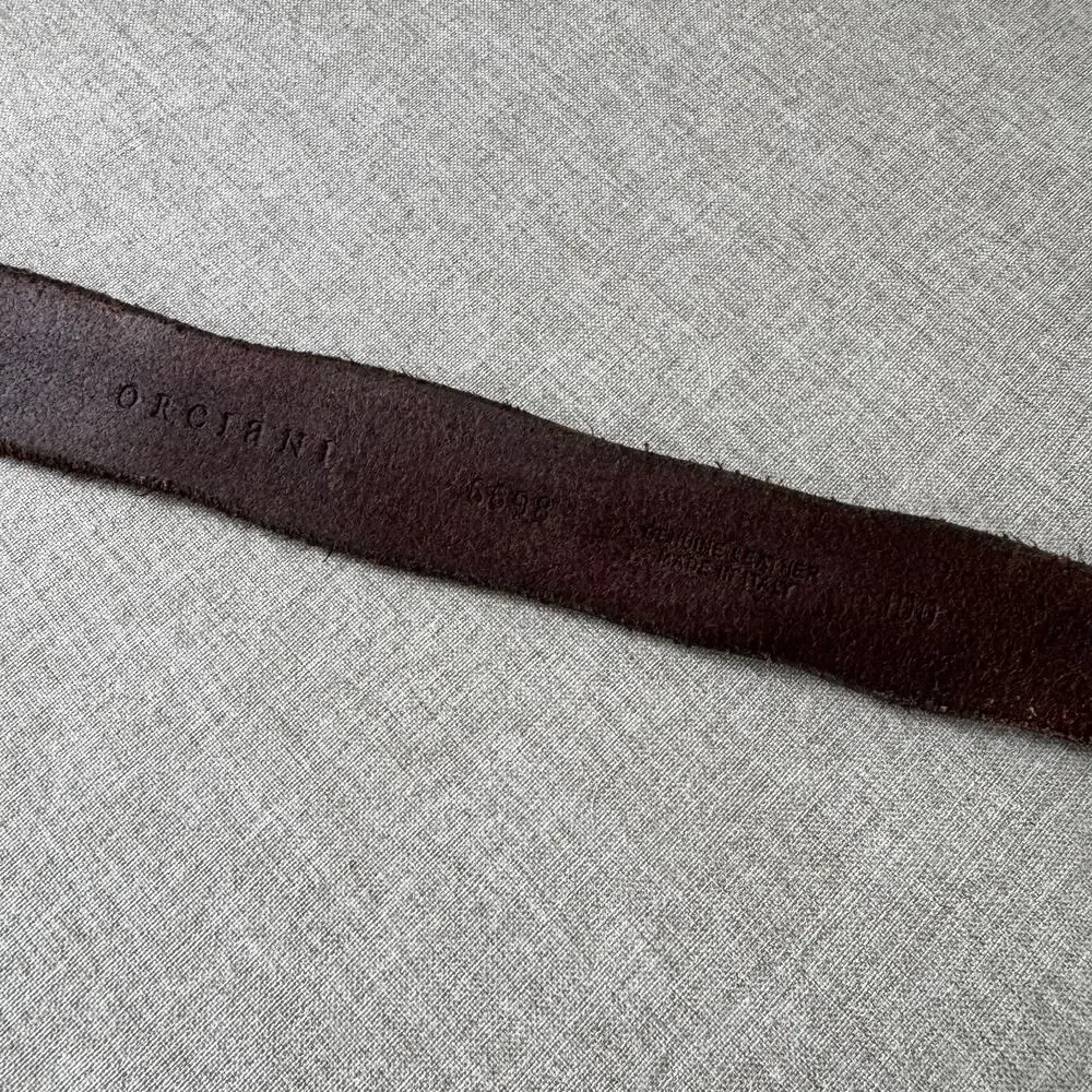 Orciani Handmade Italian Leather Textured Brown Silver Tone Buckle Belt 100 NEW